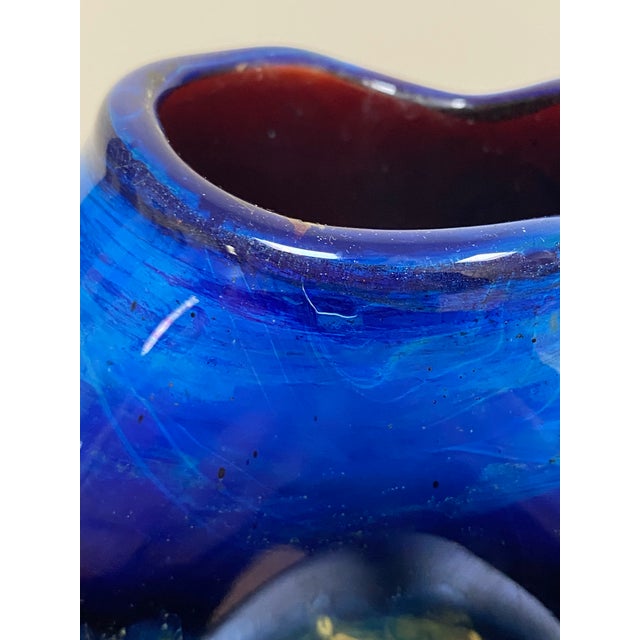 Signed Joan Reep Cobalt Silver Glass Studio Art Glass Vase For Sale - Image 12 of 15
