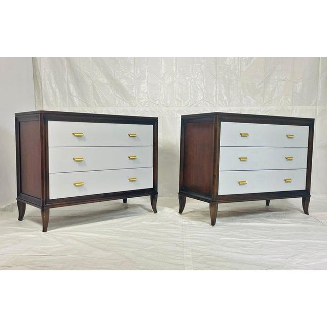White Pair of 3 Drawer Bachelor Chests With Brass Hardware by Century Furniture For Sale - Image 8 of 18