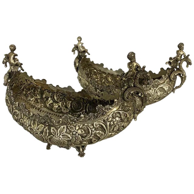 Venetian Silver-Plated Gondolas Serveware, 20th-Century, Set of 2 For Sale