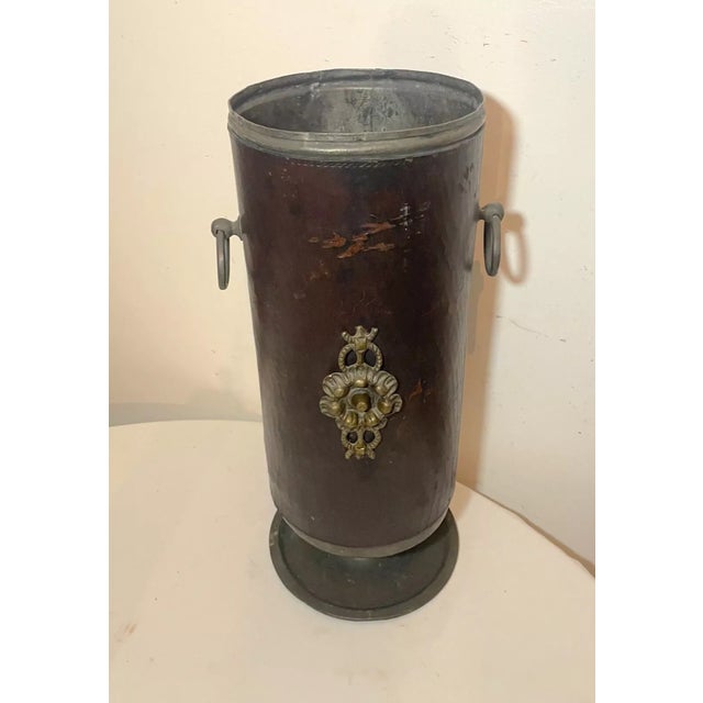 Bronze Antique Early 1800's Leather Wrapped Bronze Footed Umbrella Cane Holder Stand For Sale - Image 8 of 12
