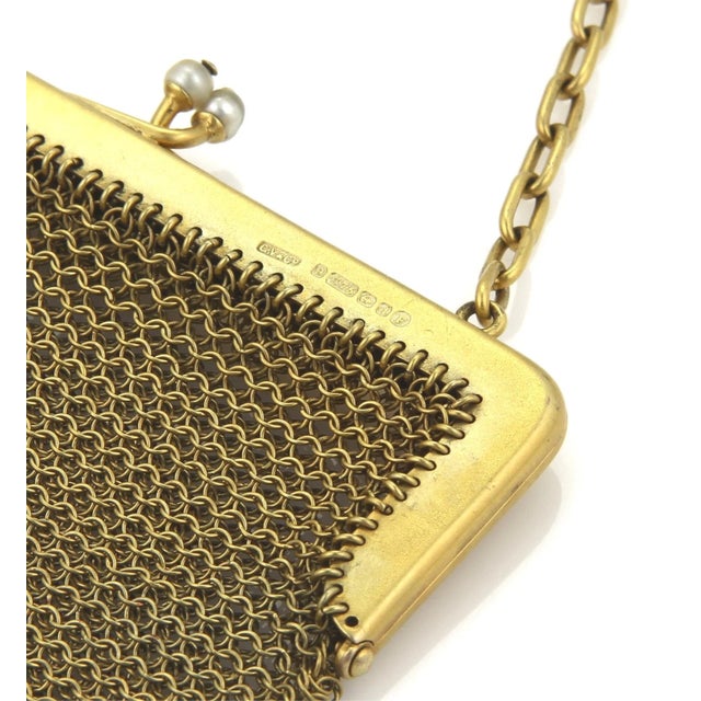 Victorian Late 20th Century 9k Yellow Gold & Pearls Mesh Purse Bag Circa Victorian For Sale - Image 3 of 7