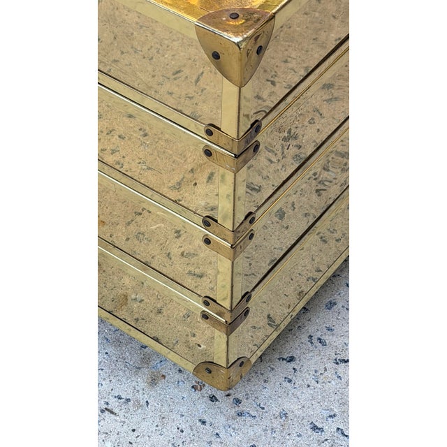 1970s Brass Clad Campaign Style Side Table on Casters For Sale - Image 5 of 12