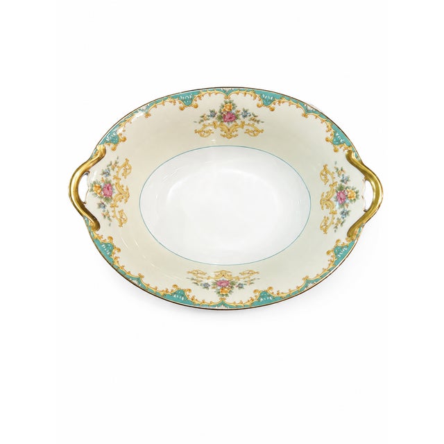 Elegant vintage Noritake porcelain handled serving bowl in the desirable Tiffany pattern, dating to the 1930s. The bowl...