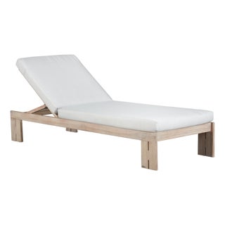 Paradiso Outdoor Teak Natural Look Chaise - Light Gray Fabric For Sale