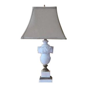 Vintage Carved Alabaster and Brass Table Lamp