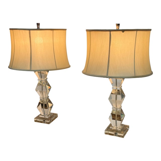 Ethan Allen Crystal Table Lamps, Pair For Sale