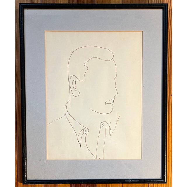 1970s 1970's Mid-Century Modern American Continuous Line Drawing - Portrait of a Man For Sale - Image 5 of 8