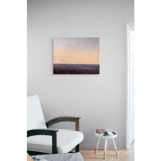 Early 21st Century Sunset by Sandra Pratt | Oil on Cradled Board Landscape with a colorful sky at dusk For Sale - Image 5 of 5