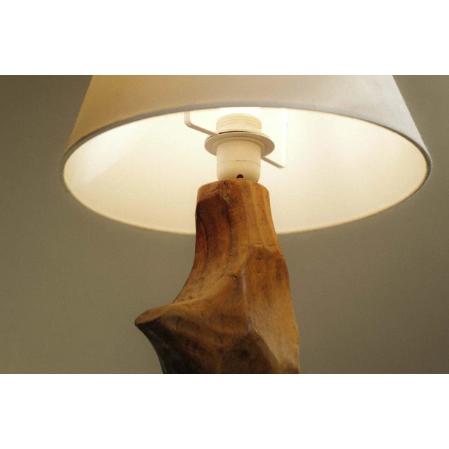 Brown French Brutalist Sculptural Table Lamp in Olive Wood, 1970s For Sale - Image 8 of 11