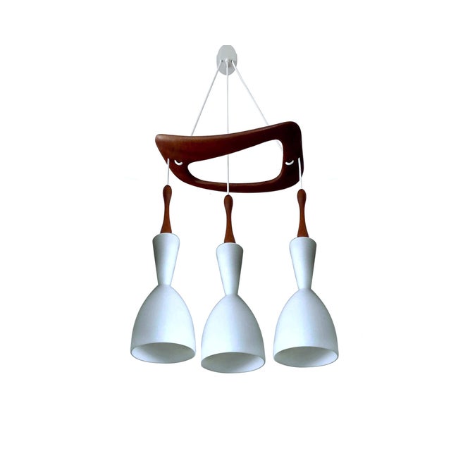 Vintage Pendant Light in Teak and Glass from Rispal For Sale - Image 6 of 18