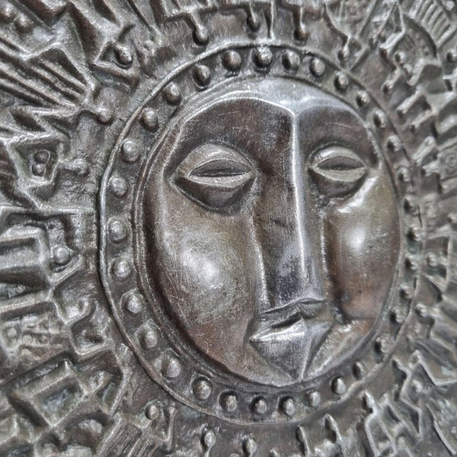 1970s Mid-Century Modern Brutalist Metal Wall Plaque with Sun Motif, 1970s For Sale - Image 5 of 9