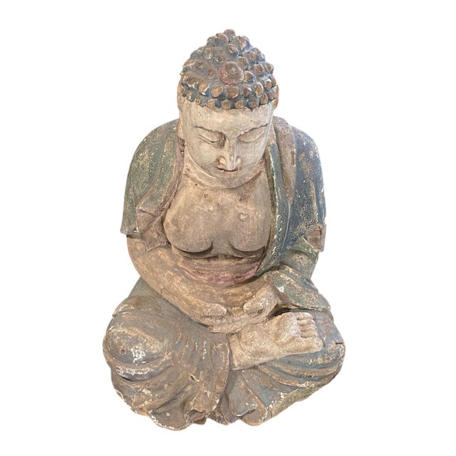 Vintage Meditating Wooden Lord Buddha 19" H For Sale - Image 9 of 10