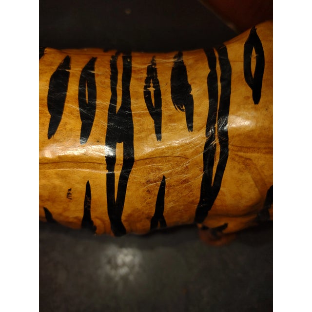 1960s Hand Painted Leather Tiger With Glass Eyes From India For Sale - Image 4 of 8