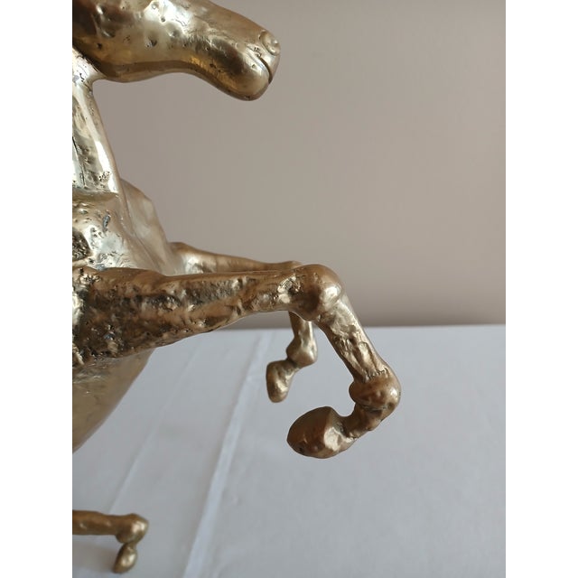 Mid 20th Century Vintage Rearing Brass Horse Statue For Sale - Image 5 of 11