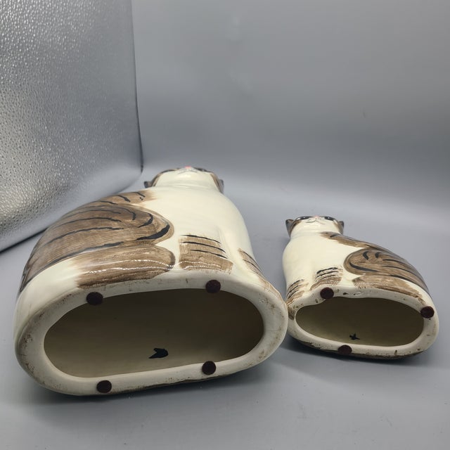 Vintage (2) Ns Gustin Ceramic Hand Painted Cats Statues a Pair For Sale - Image 11 of 11