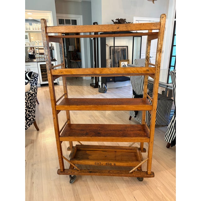 Early 20th Century Rolling Industrial Factory Shoe Rack Display From Massachusetts For Sale - Image 4 of 12