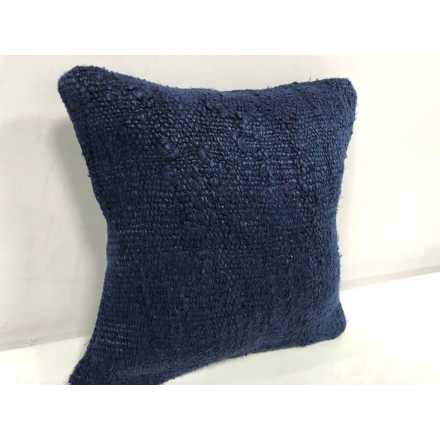 Tribal Turkish Natural Blue Tribal Hemp Kilim Pillow For Sale - Image 3 of 6