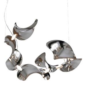Dune 6 Spiral Chandelier with Silver Hand Polished Shades by Daniel Becker for Moss Objects