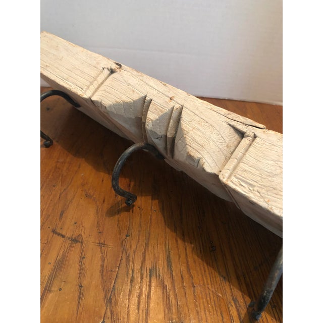 1960s Carved Pine Coat/Hat Rack with Iron Hooks For Sale - Image 4 of 9