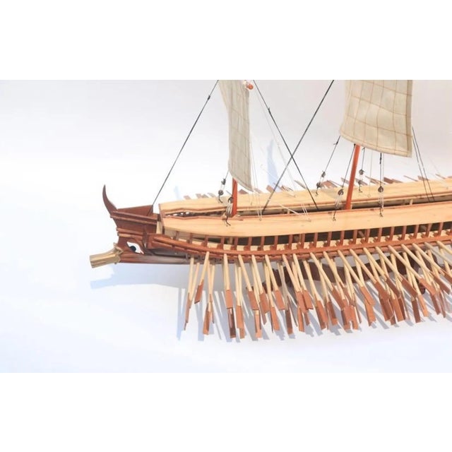 Handcrafted Ancient Greek Trireme Ship Model – Museum-Quality Wooden Galley for Historical Decor For Sale - Image 12 of 14