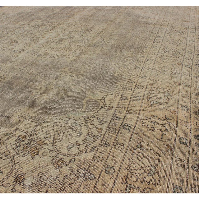 Textile Distressed Turkish Rug With Floral Design in Taupe, Gray, Brown and Ivory For Sale - Image 7 of 9