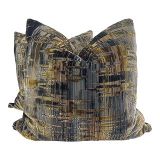 Brunschwig & Fils "Amauri Velvet" in Gilt/Lead 22" Pillows-A Pair For Sale