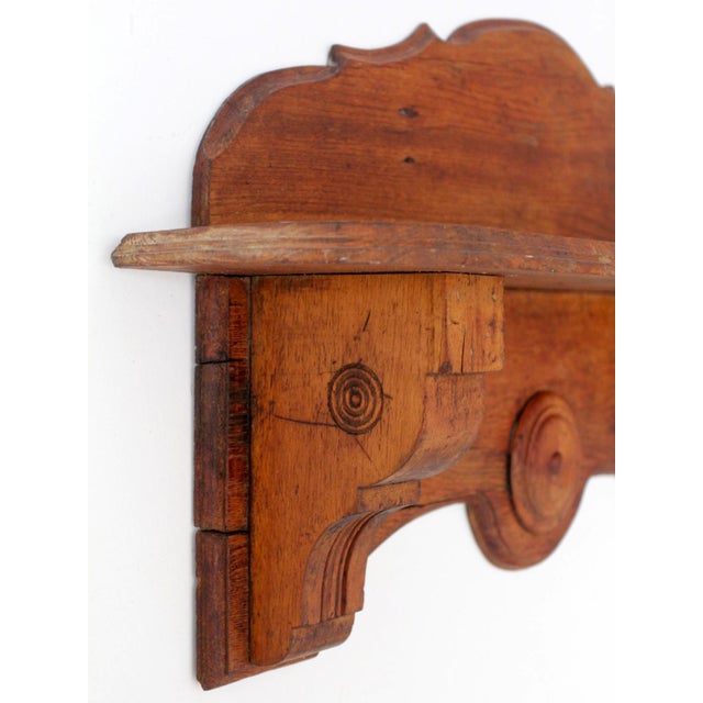 Antique Folk Art Carved Wood Wall Shelf For Sale - Image 6 of 16