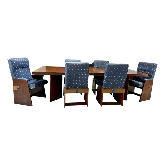 1970s Lane Staccato Brutalist Dining Set, Table and 6 Chairs - Set of 7 For Sale