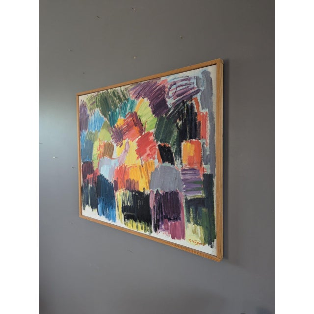 1960s Mid-Century Modern 'Amidst the Bloom' Vintage Original Abstract Painting, Framed For Sale - Image 5 of 11