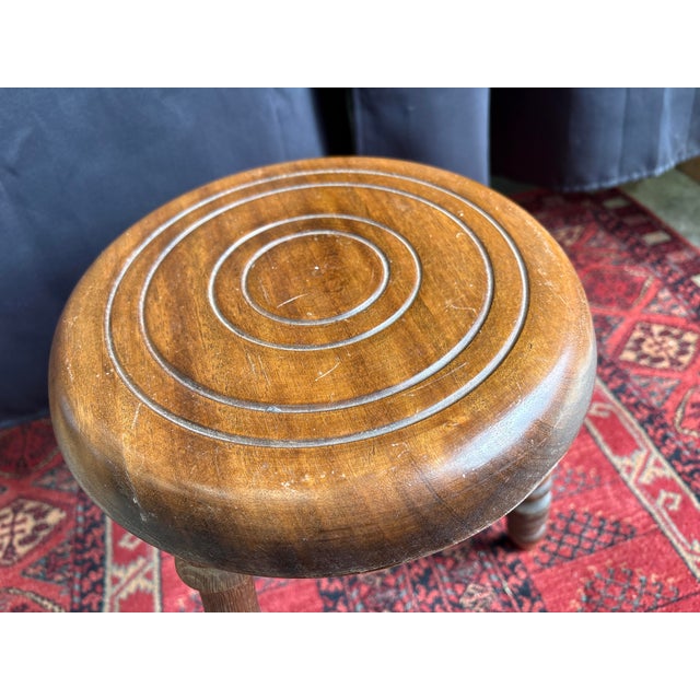 Antique Breton Stool in Turned Wood with Carved Seat, France For Sale - Image 3 of 6