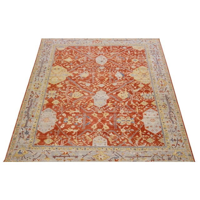 Indian Early 21st Century Rust Modern Tabriz Handmade Indian Wool Rug With Floral Pattern by Apadana For Sale - Image 3 of 7