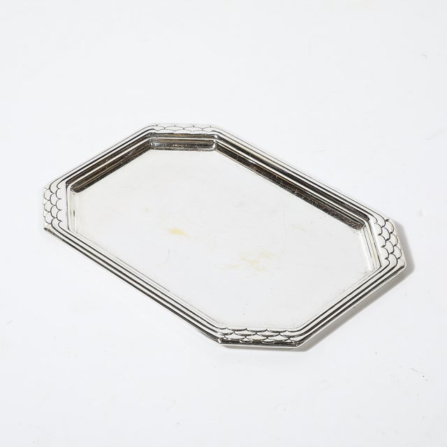 Metal Art Deco Octagonal Silver Plated Tray W/Imbricated Detailing For Sale - Image 7 of 8