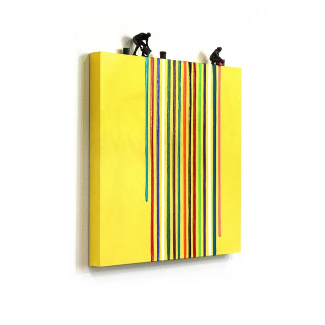 Contemporary Yellow Drip II - Original Modern Yellow Abstract Acrylic and Aluminum Art on Wood Panel For Sale - Image 3 of 10