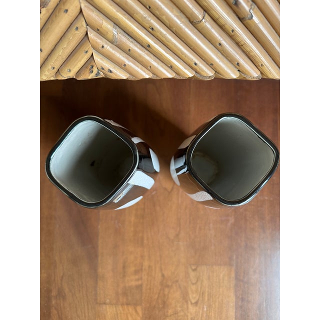 Vintage Modernist Black and White Ceramic Vases, Made in Japan - A Pair For Sale - Image 10 of 11