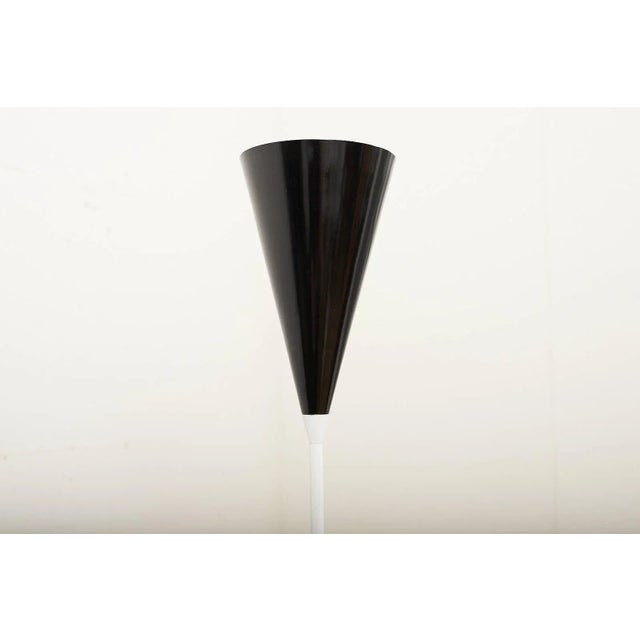 White Painted Steel Tube Floor Lamp with White Marble Base and Black Sheet Metal Shade For Sale - Image 3 of 12