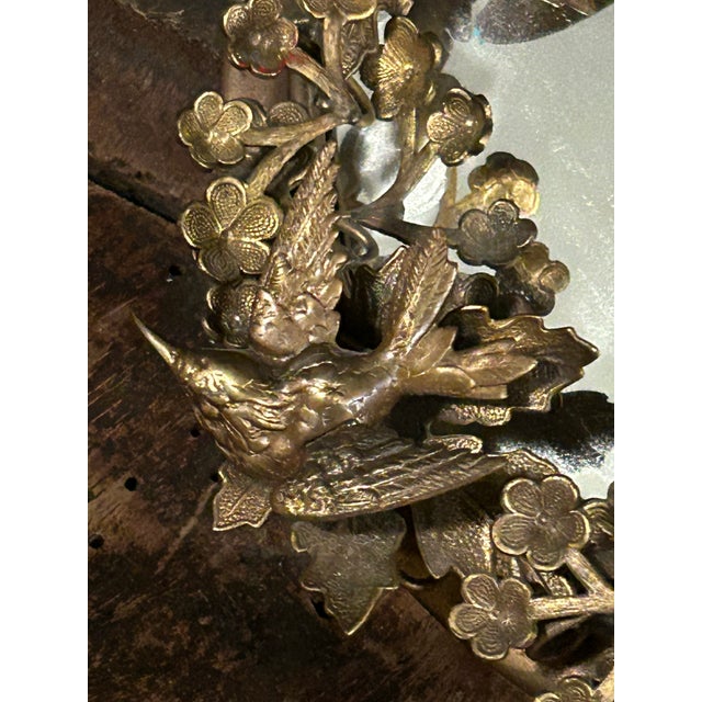 Metal Vintage Petites Choses Dresden Style Brass Hummingbird Wreath Mirror For Sale - Image 7 of 8