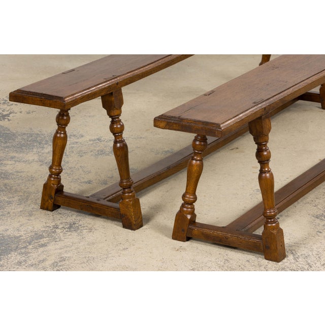 Late 19th Century French Provincial Oak Farmhouse Benches – A Pair For Sale - Image 9 of 16