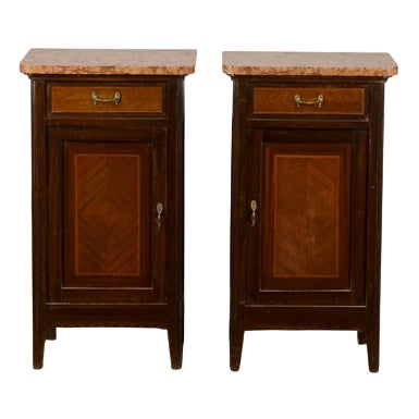 Vintage Bedside Tables with Red Marble Tops, 20th Century, Set of 2 For Sale