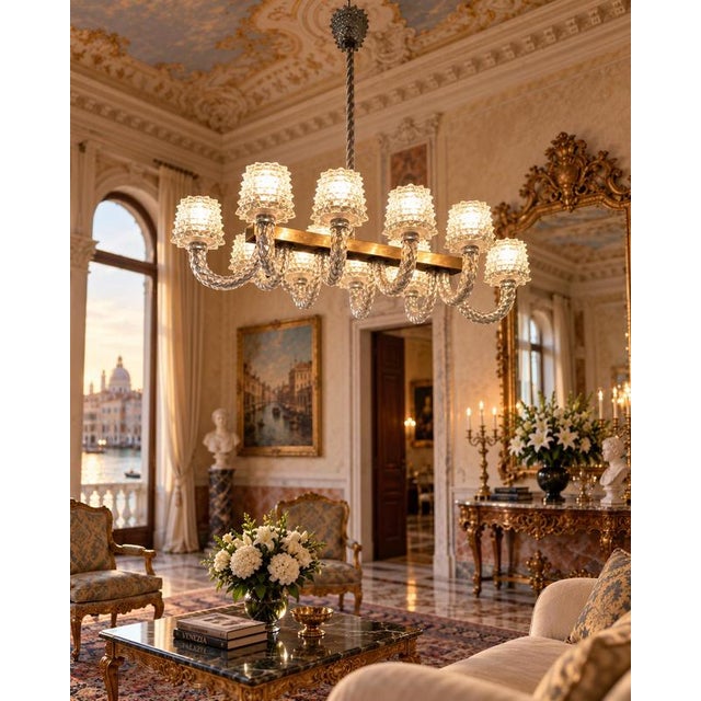 Mid-Century Italian Rostrato Murano Glass Chandelier from Ercole Barovier, 1940s For Sale - Image 10 of 13