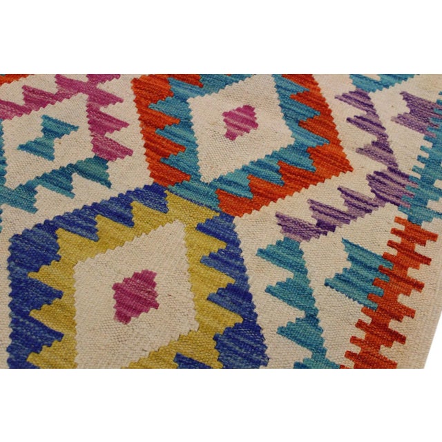1990s Caucasian Kilim Beige Blue Wool Rug - 3'2" X 4'9" For Sale - Image 5 of 7