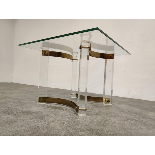 1970s Brass and Acrylic Glass Coffee Table, 1970s For Sale - Image 5 of 10