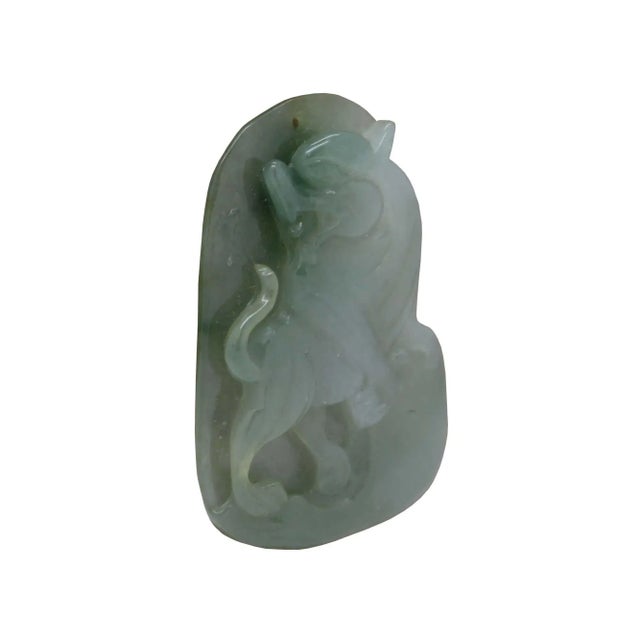Chinese Hand Carved Natural Jade Lucky Feng Shui Kirin Figure Pendant For Sale - Image 4 of 7