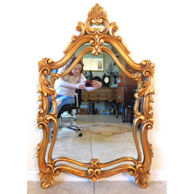 Vintage Mid Century Italian Florentine Gold Carved Wood Fleur De Lis Mirror For Sale - Image 11 of 11