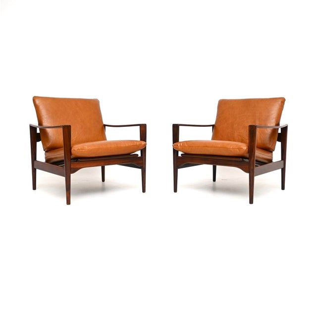 An exceptional pair of vintage Danish leather armchairs by Niels Koefoed. They were made in Denmark by Koefoed Hornslet,...