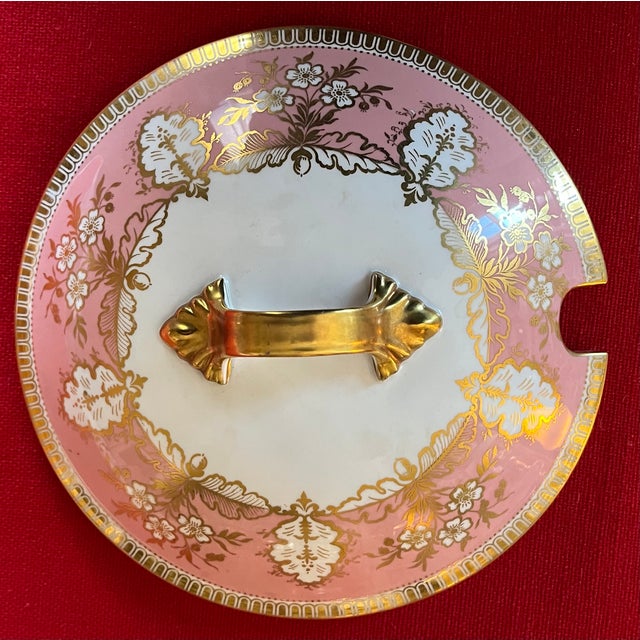 English Aynsley Pink & Gold Foliage English Bone China Porcelain Soup Tureen or Vegetable Serving Dish For Sale - Image 3 of 18