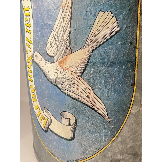 Vintage French Flying Dove Banner Galvanized Zinc Bucket For Sale - Image 4 of 9