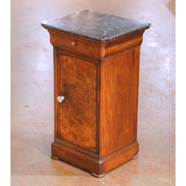 Late 19th Century 19th Century French Louis Philippe Burl Walnut Marble-Top Bedside Cabinet For Sale - Image 5 of 9