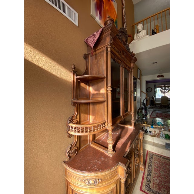 Antique French Renaissance Style Heavily Carved Walnut Buffet Hutch With Glass Doors (Jg) For Sale - Image 10 of 16