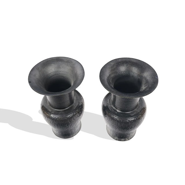 Late 20th Century Chinese Black Glazed Porcelain Dragon Vases – A Pair For Sale - Image 9 of 12