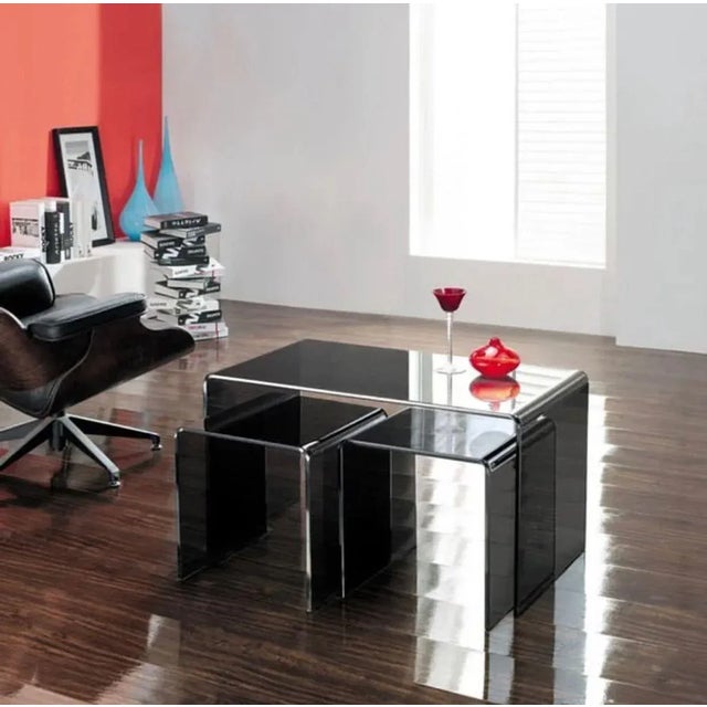 Acrylic Transparent Black Table Set - 3 Pieces For Sale - Image 4 of 5